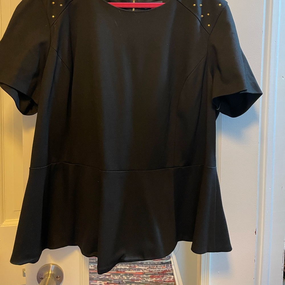 Interesting Black Short Sleeved Sequined top with Attractive Zipper up the back
